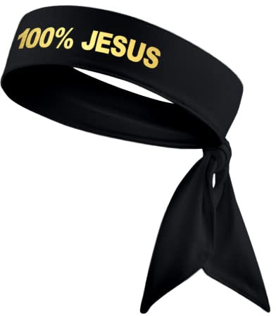 100% Jesus Sport Kopfband Stirnband Fußball Fútbol Fußball Weiß Schwarz Leichtathletik Fitness – Stretch Schweißband Headwrap Ninja Tie Bandana Feuchtigkeitstransport (schwarzes Stirnband + Met Gold)