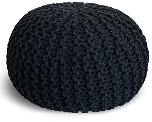 casamia Pouf Ø 55 o. 45 cm Strickhocker Sitzpouf Bodenkissen für Innen Indoor Größe ø 55 cm, Farbe schwarz