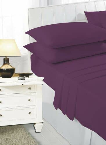 Easy Care NON IRON 4FT SMALL DOUBLE/DOUBLE Fitted Sheet Polycotton Bed Mattress Cover & PILLOW PAIR (Plum, Double Fitted Sheet Only)
