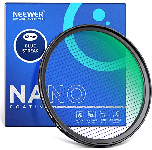 Neewer 82mm Blue Streak Filter, HD Optical Glass 360° Rotatable Anamorphic Flare Special Effects Lens Filter, 28 Layer Multi Resistant Coated Aluminum Alloy Frame