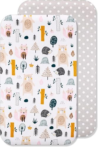 Lovely Hippo 2X Spannbettlaken 80x160 cm 100% Baumwolle - Set 2X - Hausbett 80x160 cm Kompatibel (Waldtiere, 80 x 160 cm)