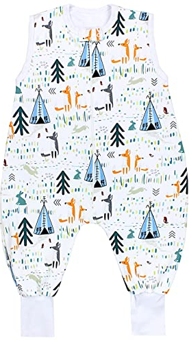 TupTam Sommerschlafsack Baby mit Füßen – Leichter Schlafsack Baby Sommer 0.5 TOG, OEKO-TEX, Farbe: Zelte/Hasen/Füchse/Blau/Grün/Orange, Größe: 104-110