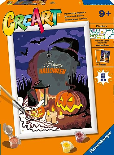 Ravensburger - CreArt D Serie: Halloween Mood, Malen nach Zahlen, enthält ein vorgedrucktes Brett, einen Pinsel, Farben und Zubehör, kreatives Spiel für Jungen und Mädchen 7+ Jahre