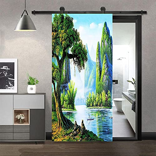Türtapete Selbstklebend 3D Wunderschöne Natürliche Seenlandschaft 95 X 215 Cm Türtapete Selbstklebend Türposter,Fototapete Selbstklebend 3D Pvc Türaufkleber Diy Türbild,Türfolie Poster Tapete - Türw