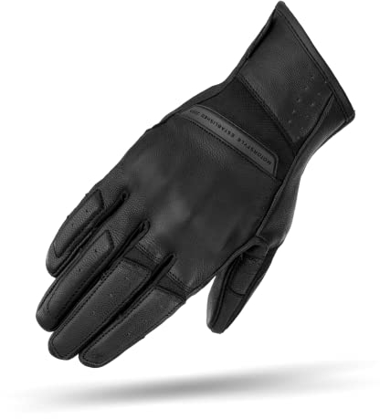 SHIMA Monaco Motorradhandschuhe Damen - Atmungsaktive, Elastische, Touchscreen, Vintage Handschuhe aus Leder mit Knöchelprotektor, Knöchel Aufpralldämpfer, Verstärkte Handfläche (Schwarz, M)