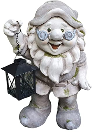 Aspinaworld Gartenfigur, Gartenzwerg mit Brille und Laterne 37 cm, Figur für den Garten, wetterfeste Deko