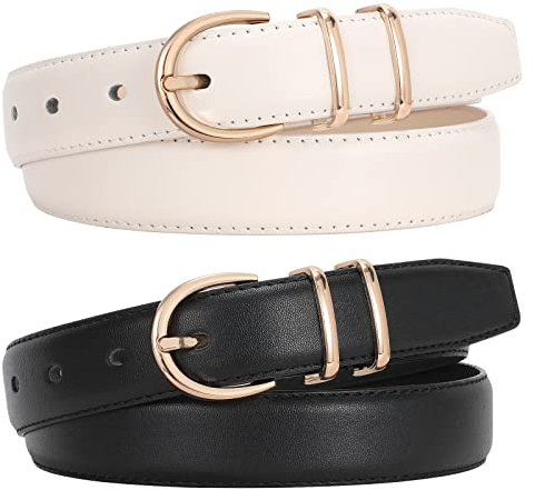 WERFORU 2 Stück Damen Ledergürtel für Jeans Mode Damen Gürtel für Hosen Kleider mit Goldschnalle