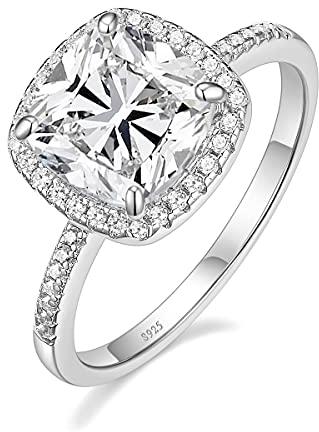 Verlobungsring, Ehering, 3,5 Karat, Kissenschliff, kubischer Zirkonia, Verlobungsringe, Eheringe for Frauen, Versprechensringe for Sie, Größe 3–11 (Color : Silver, Size : 8)