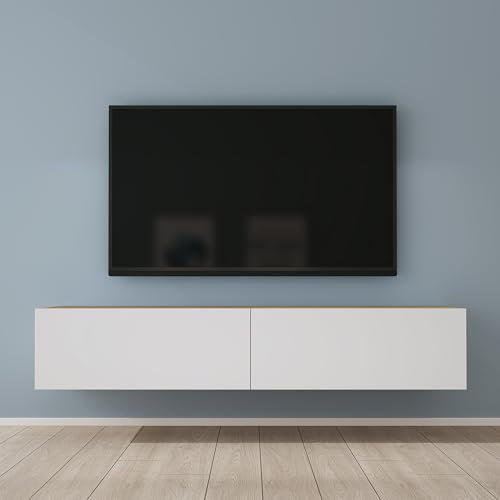 Mai & Mai Meuble TV Suspendue Armoire avec Soft-Close Table TV pour Le Salon Marron Clair+Blanc Mat 160x40,2x30 cm TC002