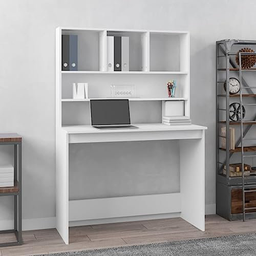 WIFESE Escritorio Estantes Madera Contrachapada Blanco 102x45x148 cm Escritorio Ordenador Mesa Ordenador Mesa para Ordenador Escritorio con Estanteria Mesa Escritorio Mesa Gaming Gaming Desk