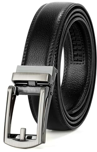 JasGood Herren Ledergürtel Automatische Ratsche Gürtel für Herren Leder Gürtel 33mm Breit mit Verstellbarer Automatische Schnalle für Anzug Geschäft Lässig,Schwarz,145cm