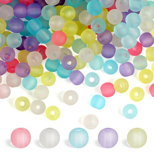 600pcs Cuentas de Cristal de Aurora Mate, 6mm Cuentas Redondas de Cristal Esmerilado, Cuentas de Vidrio Colorido Esmeriladas para Hacer Joyas, Manualidades