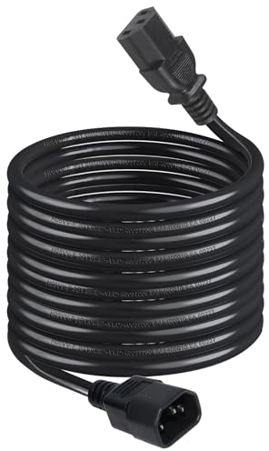 IEC Power Extension Cable Kettle Male to Female UPS Lead C13 - C14 Mains 16 AWG Computer Extension Cord (IEC320C13 to IEC320C14) 5M Kettle Lead/Power Cable, Black, 5 Metre