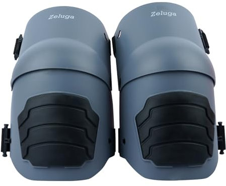 Zeluga 15-396 Rodilleras resistentes con correas dobles antideslizantes y fuertes, almohadillas acolchadas de espuma Ultraflex, seguridad para uso en interiores y exteriores, gris/negro