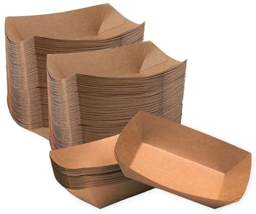 ONISM Snackschale | Pappschale | Pommesschale | Burgerpapier | Salatschale | HOTDOG | Braun | BIO | 400 ml | Kraftpapier | Einweg | Recyceltes Papier | Schiff | 50 Stück