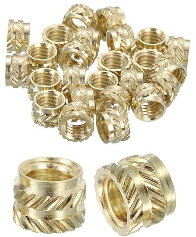 QUARKZMAN Tuercas de Inserción Estriadas, 25 Unidades M6 x 6mm L x 8mm OD Tuercas de Latón para Impresión 3D Tuercas de Inserción Roscadas Hembra Latón