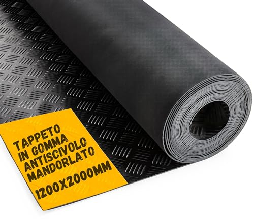 JIMMY GUM - Tappeto Gomma Antiscivolo Mandorlato 1,2 x 2 m - Tappeto per Fiere, Esposizioni, Magazzini e Garage - Tappeto per Pavimento in Gomma Antiscivolo - Tappeti di Gomma a Metro