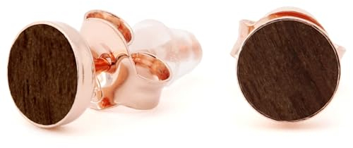 NaturSchatulle Holzschmuck Ohrringe Damen 5mm Holzohrringe Stecker 925 Silber Rund Nussbaum Holz in Fassung Natürliche Ohrstecker Schmuck (Rosegold)