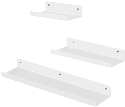 EUGAD Wandregal 3er Set, Regal für Wand, Hängeregal aus Metall, Schweberegal Industrie-Design, schwebendes Regal für Wohnzimmer Küche, weiß