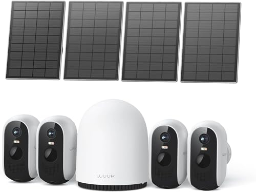 WUUK Überwachungskamera Aussen Akku Solar Set, 2K WLAN Kamera Outdoor Homekit 4pcs, 32G Lokaler Speicher, Unterstützt Alexa/Google Home/8 Camera,Kompatibel mit 2.4G/5G WiFi,Smart Erkennung