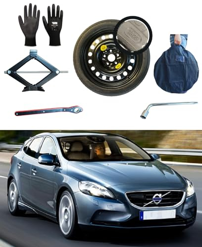 Ersatzrad-Set, 40,6 cm (16 Zoll), Auto Zubehör, kompatibel mit Volvo V40 mit Wagenheber, Schlüssel, Handschuhe und Tasche