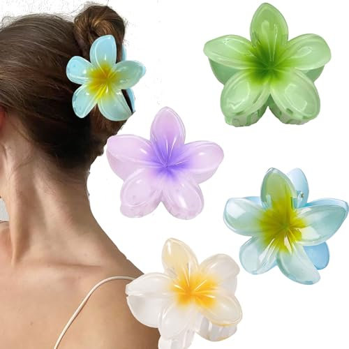 4 Stück Haarklammer Blume, Flower Hair Clip, Hawaii Blumenhaarklammer, Egg Flower Hair Claw Clips, Blumen Haarklammer Rutschfest, Hair Accessories für Frauen Mädchen