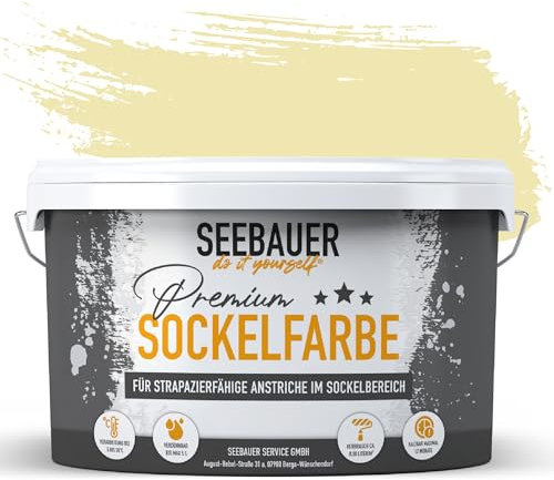 SEEBAUER diy Sockelfarbe Gelb 10L für Außen (No. 462 Lily Fields) Rissfüllende Spezialfarbe für Fassade, Sockel und Dach - Geeignet für Putz, Mauerwerk und Beton