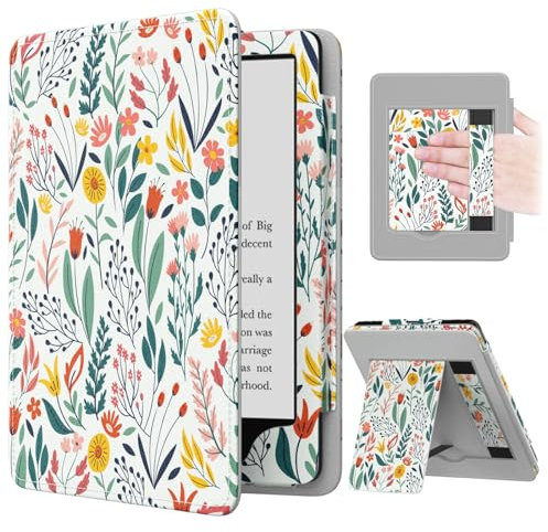 MoKo Custodia Compatibile con Kindle Paperwhite 11ª Generazione 2021, Schermo da 6,8, Magnete Riattivazione e Standby, Con Supporto Verticale e Cinturino per Presa a Mano, Fiori