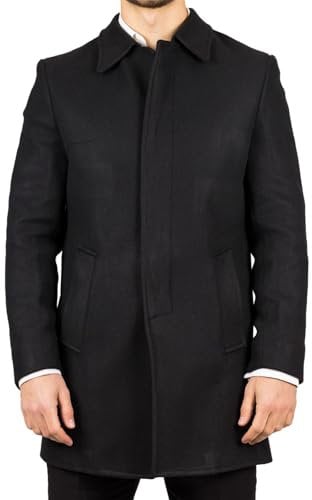 Men's Overcoat Classic Collar Wool Blend Classic Trench Coat Winter Jacket - Black XL