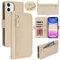 Lipvina Handyhülle für iPhone 11 mit praktischem Band und Kartenfach - stilvolle Klapphülle mit Handykette aus hochwertigem Leder Hülle für iPhone 11 - Beige Weiße
