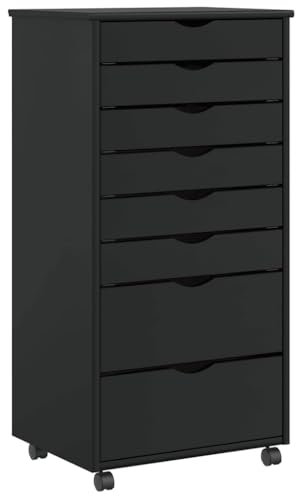 vidaXL Rollschrank mit Schubladen Moss Schwarz Massivholz Kiefer, Kommode, Schubladenschrank, Schreibtischschrank, Aktenschrank, Büroschrank
