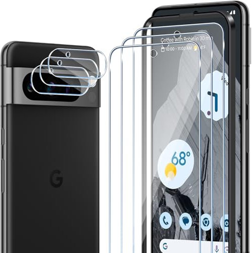 ELYCO Protector Pantalla Compatible con Google Pixel 8 Pro - 3 Piezas Cristal Templado + 3 Piezas Protector de Lente Cámara, 9H Dureza Anti-Rasguños con Marco de Instalación