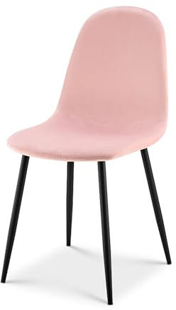 Bravich Ron Velvet Dining Chairs - Pink. Modern Fabric Chairs for Dining Room and Kitchen. Velvet with Metal Legs