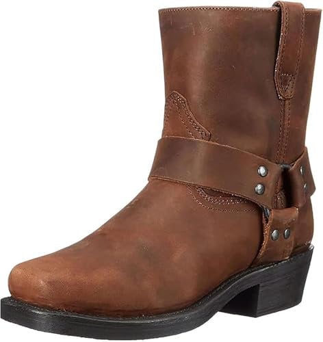 Cowboystiefel für Herren, Cowboy- und Bikerstiefel, Leder-Westernstiefel, rutschfeste Schnürstiefel bis zur Mitte der Wade