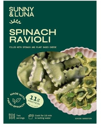Sunny and Luna - Spinach Ravioli 250g Vegan Plant-Based Vegetable Tortellini Filled Pasta Protein Healthy