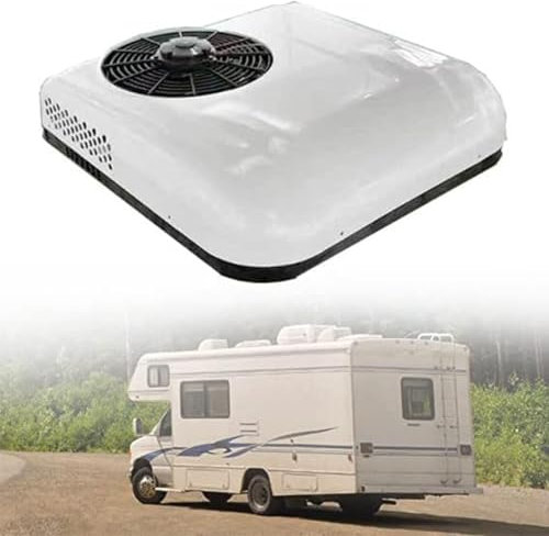 RayGenius Climatiseur 12v DC, Climatiseur De Toit RV avec Chauffage Et Refroidissement, Unité éLectrique Universelle De Climatisation De Toit pour Camion, Remorque, Bateau,White-12Volt