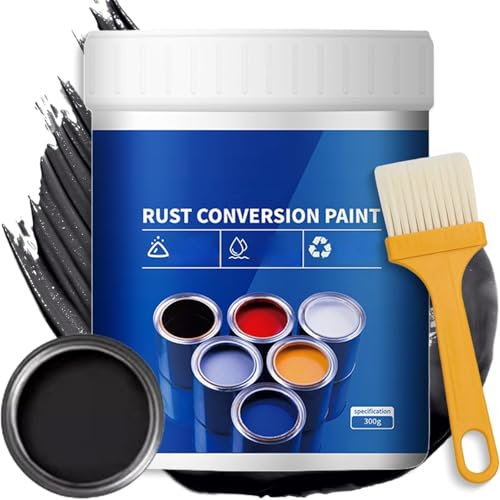 Gokame Weatherproof Rust Converter Paint for Metal, Rusts Removal Converter Metallic Paint, Rust Conversion Paintwith Brush for Metal, Car, Fences (Black)