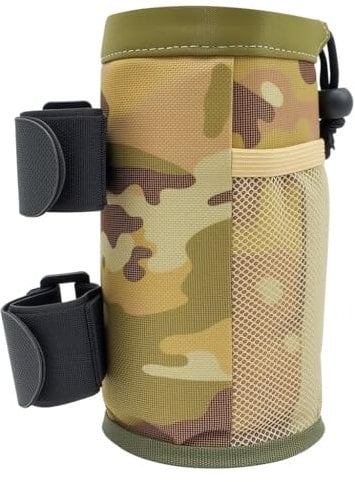 Porte Gourde Velo Imperméable 24oz, Porte Bouteille sans Vis, Porte Bidon Velo avec Poche en Filet, Porte Gourde et Fermeture à Cordon, Pidon Porte Velo pour Guidon de Vélos Motos, Camouflage