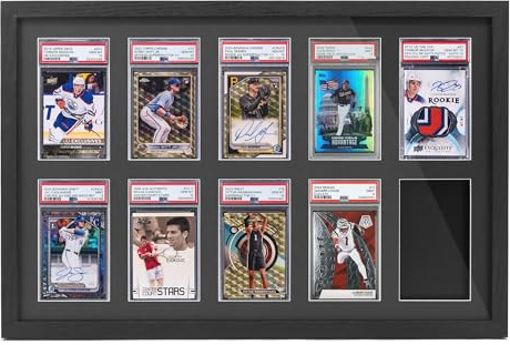 Hodeframe PSA Graded Card Display Frame,PSA Graded Display Case for Football, Baseball, Wall Mounted Trading Card Cisplay Frame,Card Cases for Sports Cards (10 Cards,Black)