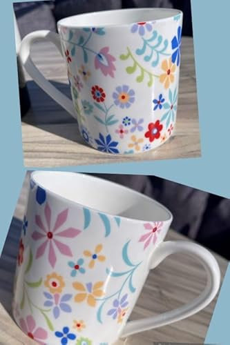 Dreamair Taza de porcelana fina de 1 pinta (flores brillantes)