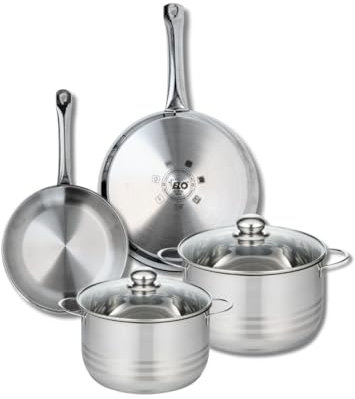 ELO 9876650 Batterie de cuisine 4 pièces, Ensemble de 2 Poêles de cuisson 24 et 28 cm et 2 faitouts 20 et 24 cm Elo Profi Brillant, inox, induction