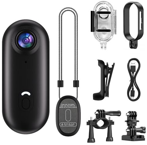 Quenxiyu i3 4K Mini Action Camera - Thumb-Sized Body Cam with 360° Magnetic Mount, Waterproof Helmet Camera for Cycling/Pet Vlogging (64GB Included)