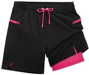 veepro Herren Laufshorts 2 in 1 Shorts Kurze Sporthose Running Gym Shorts Outdoor Jogginghose Trainingsshorts mit Eingebaut Taschen Reißverschluss
