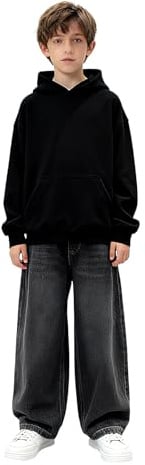 Baggy Jeans Jungs Kinder Loose Fit Jogginghose Jungen Elastische Taille Straight Jeanshose Denim Hosen Vintage Lässige Weitem Bein Cargo Hosen Teenager Streetwear(160)