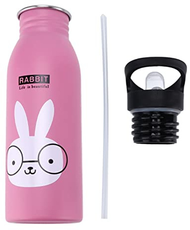 Bouteille d'eau isolée animale mignonne en acier inoxydable 500 ml pour sports de plein air (Lapin rose)