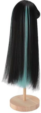 Aramox Lange, Gerade Puppenperücke, Zweifarbiges Kunsthaar für Puppen Im Maßstab 1/4 mit Hitzestyling-Fähigkeit bei 230–356 °F, Verstellbarem Pony und Realistischem Kopfhautdesign (Schwarz Grün)