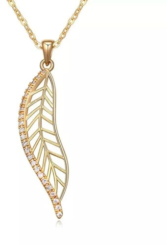 Löb 750er Gold Vergoldet Halskette Zirkonia Blatt Anhänger Glitzer Kette Damen Blattanhänger Boho Trachtenkette Trachtenschmuck Dirndl Oktoberfest
