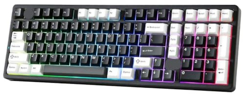 Weiß QMK VIA kabellose mechanische Tastatur AL98 1800-Layout, vorgeschmierte Hot-Swap-Dichtung, RGB-kompatibel mit(Black)