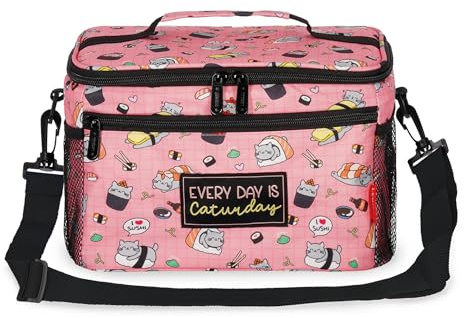 Legami - Borsa termica per il pranzo, tema Sushi Cat, borsa termica per il pranzo, grande capienza 7,7 litri, tracolla regolabile, 28 x 17 x 15 cm