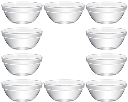 FRCOLOR Tazones de Vidrio para Comida y Postres, 10 Piezas Transparentes y Resistentes, Diseñados para Ensaladas y Comidas Caseras